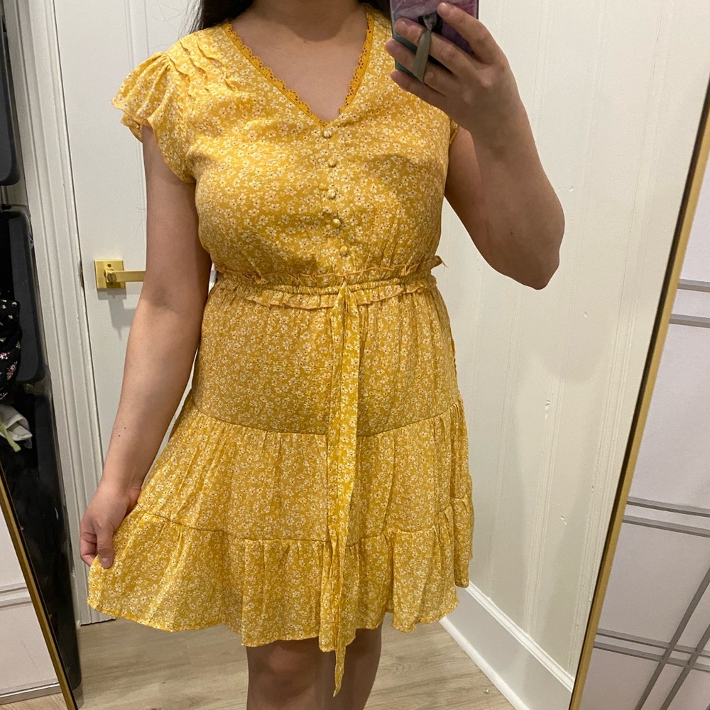 Yellow Short sleeve dress mini ruffled spring summer dress